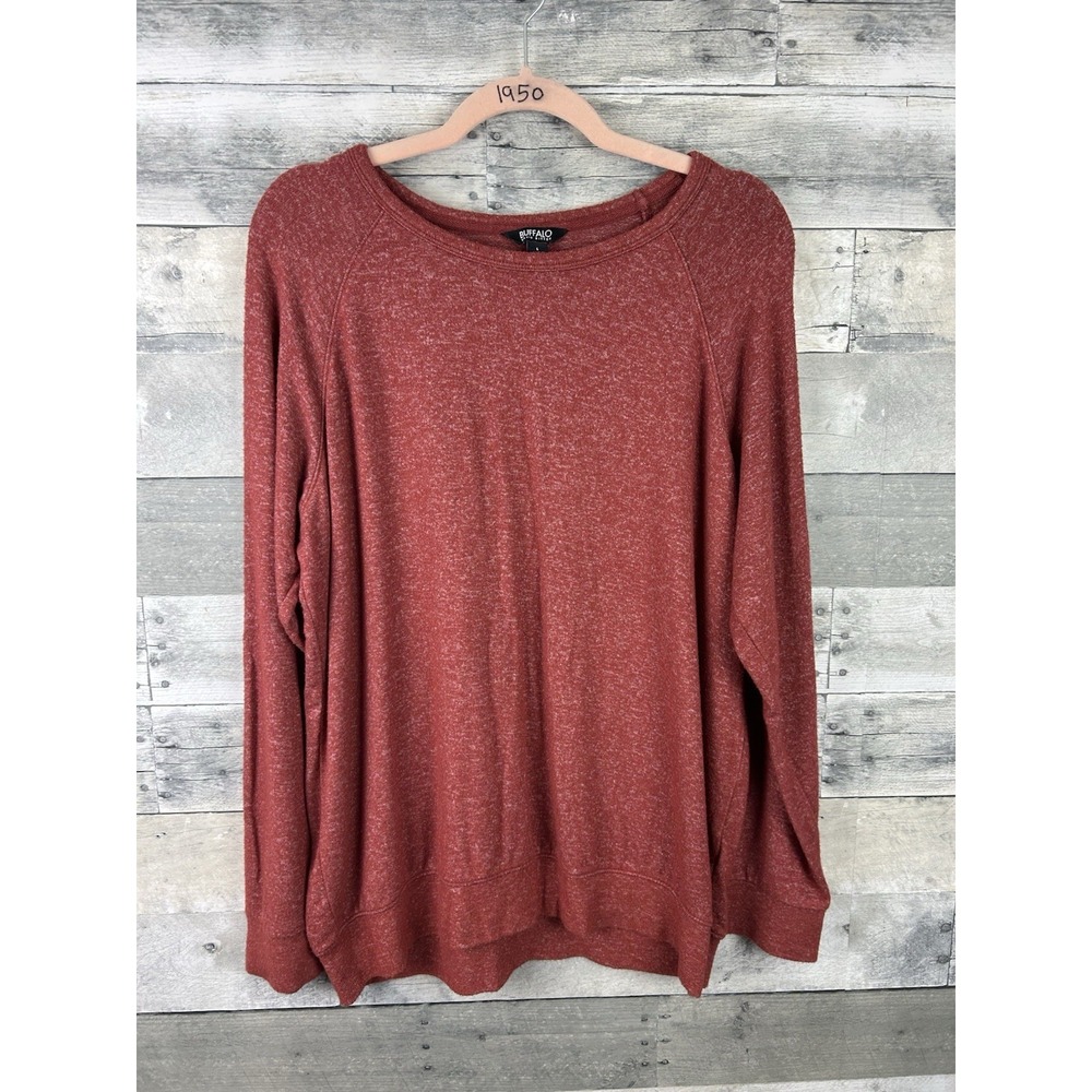 BUFFALO DAVID BITTON Sweater Womens LARGE Heathered Red Long Sleeve Crew